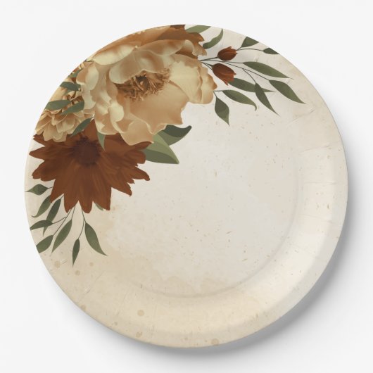 rustikale Terrakotta Blumengrün Pappteller (Vorderseite)