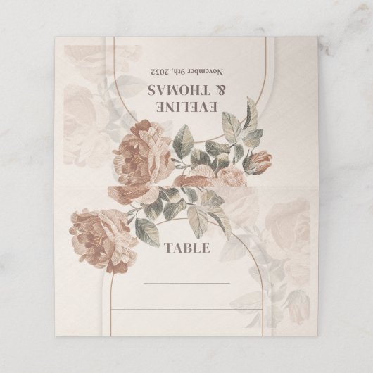 Rustikale Terrakotta Blumengrün Platzkarte (Außenseite Aufgefaltet)