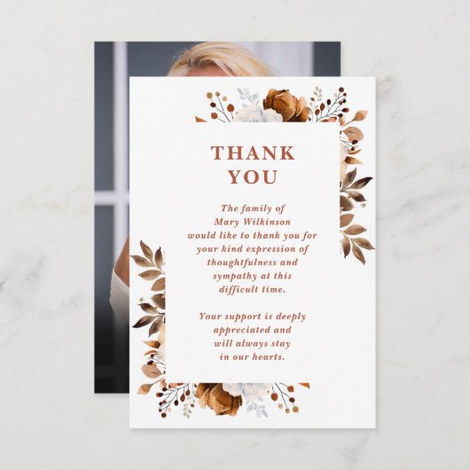 Rustikale Terrakotta-Feier zum Foto des Lebens Dankeskarte (Vorne/Hinten)