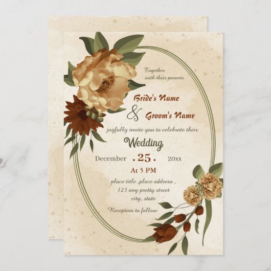 rustikale Terrakotta, geometrische Hochzeit Einladung (Vorne/Hinten)