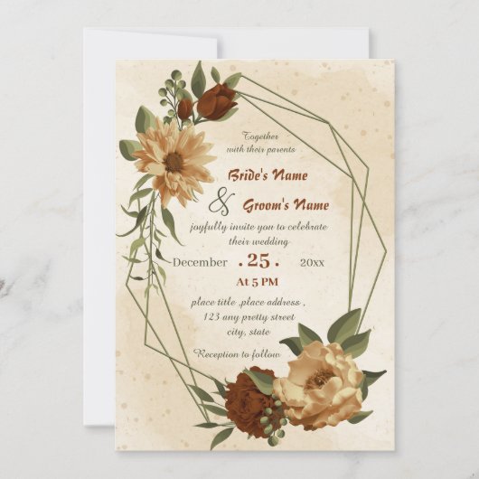 rustikale Terrakotta, geometrische Hochzeit Einladung (Vorderseite)