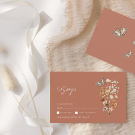 Rustikale Terrakotta Herbstliche Wildblumen Hochze RSVP Karte