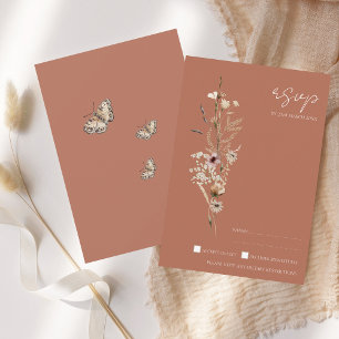 Rustikale Terrakotta Herbstliche Wildblumen Hochze RSVP Karte