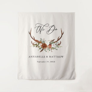 Rustikale Terrakotta-Hirsch-Blumen-Hochzeitsfeier- Wandteppich