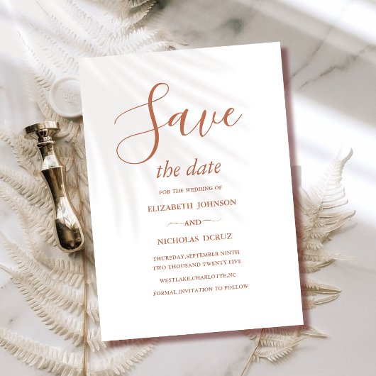 rustikale Terrakotta-Hochzeit im Herbst Save the D Date