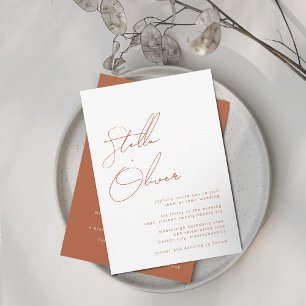 Rustikale Terrakotta-Kalligrafie-Details Hochzeit Einladung