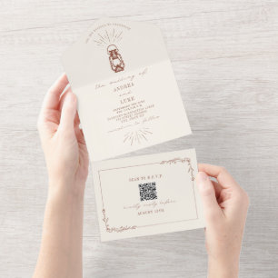 Rustikale Terrakotta-Laterne QR-Code RSVP Alles in All In One Einladung