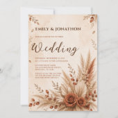 Rustikale Terrakotta-Pampasgras-Boho-Hochzeit Einladung (Vorderseite)