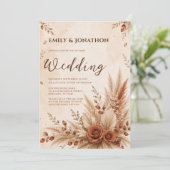 Rustikale Terrakotta-Pampasgras-Boho-Hochzeit Einladung (Stehend Vorderseite)
