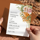 Rustikale Terrakotta-Rosa Blumen Boho-Hochzeit Einladung