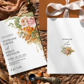 Rustikale Terrakotta-Rosa Blumen Boho-Hochzeit Einladung