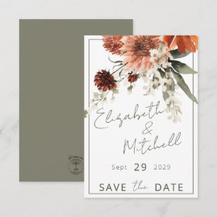Rustikale Terrakotta-Rost-Blumen-Hochzeit Save The Date