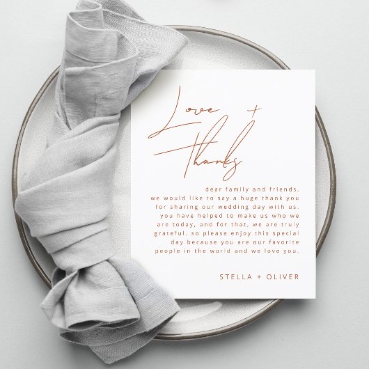 Rustikale Terrakotta-Script-Hochzeitsempfangskarte