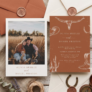 Rustikale Terrakotta Western Cowboy Foto Hochzeit Einladung