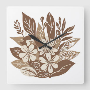 Rustikale Terrakotta-Wildblumen-Boho-Eklektondesig Quadratische Wanduhr