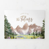 Rustikale Tetongebirge | Illustrierte Hochzeit Dreifach Gefaltete Einladung (Cover)