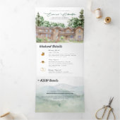 Rustikale Tetongebirge | Illustrierte Hochzeit Dreifach Gefaltete Einladung (Innenseite)