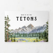 Rustikale Tetongebirge | Illustrierte Hochzeit Dreifach Gefaltete Einladung (Cover)