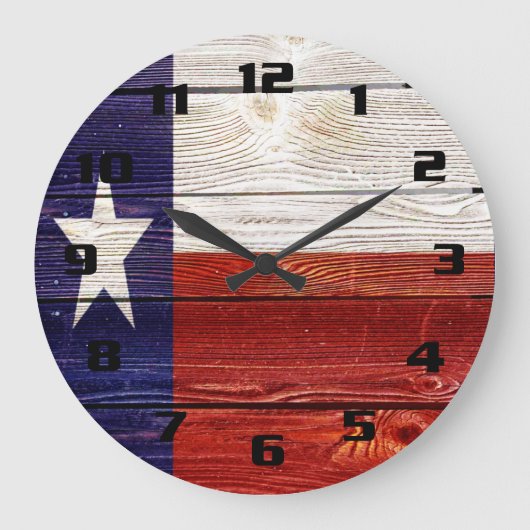 Rustikale Texas-Flagge Große Wanduhr (Vorderseite)