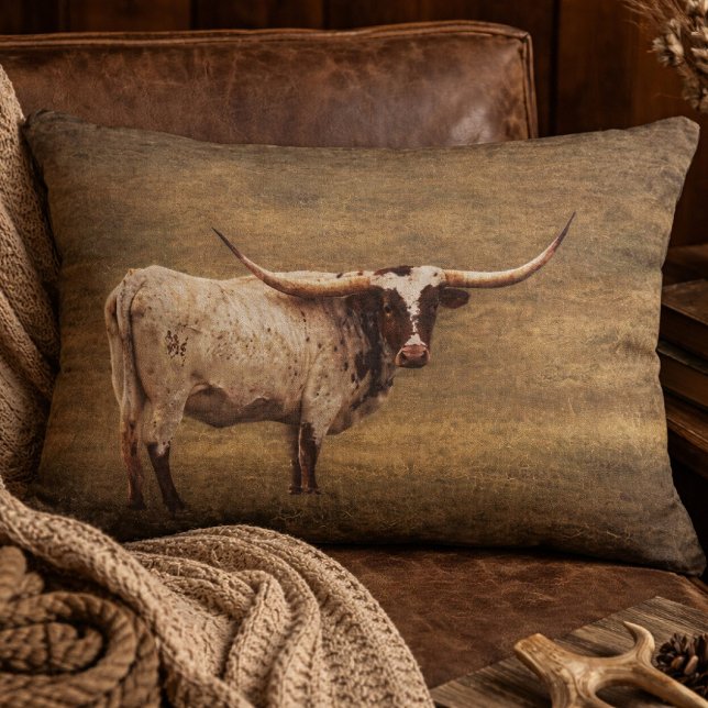 Rustikale Texas-Longhorn-Kuh  Dekokissen (Rustic Longhorn Cow Vintage Accent Pillow)