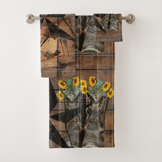 Rustikale Texas Star Western Pistol Cowboy Boots Badhandtuch Set (Insitu)