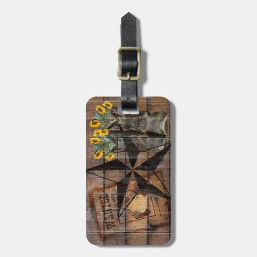 Rustikale Texas Star Western Pistol Cowboy Boots Gepäckanhänger (Vorderseite vertikal)