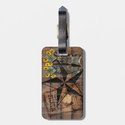 Rustikale Texas Star Western Pistol Cowboy Boots Gepäckanhänger (Rückseite vertikal)