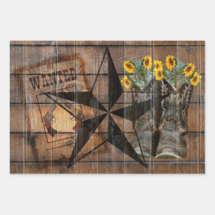 Rustikale Texas Star Western Pistol Cowboy Boots Geschenkpapier Set