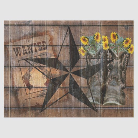 Rustikale Texas Star Western Pistol Cowboy Boots Seidenpapier (Vorderseite)