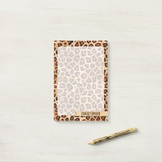 Rustikale Textil Leopard Print Add Name Large Post-it Klebezettel (Auf Schreibtisch)
