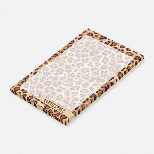 Rustikale Textil Leopard Print Add Name Large Post-it Klebezettel (angewinkelt)