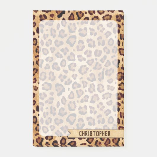 Rustikale Textil Leopard Print Add Name Large Post-it Klebezettel (Vorderseite)