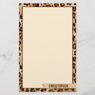 Rustikale Textilien-Leopard-Druck-Name unten Briefpapier