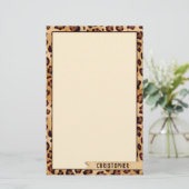 Rustikale Textilien-Leopard-Druck-Name unten Briefpapier (Stehend Vorderseite)