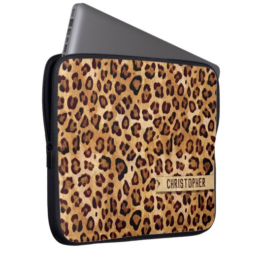 Rustikale Textilienleopard - Name Laptopschutzhülle (Vorne Rechts)