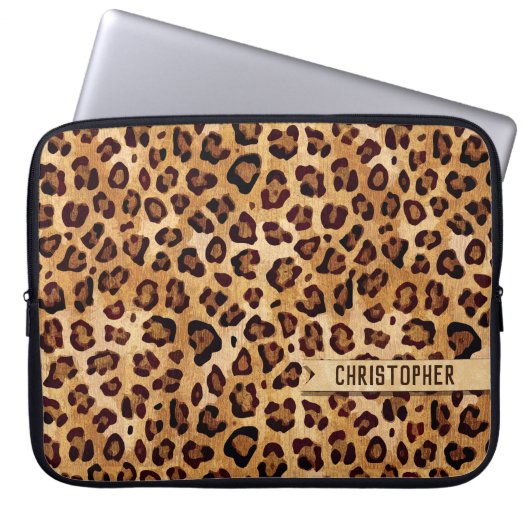 Rustikale Textilienleopard - Name Laptopschutzhülle (Vorderseite)