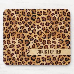 Rustikale Textilienleopard - Name Mousepad