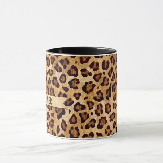 Rustikale Textilienleopard - Name Tasse (Zentrum)