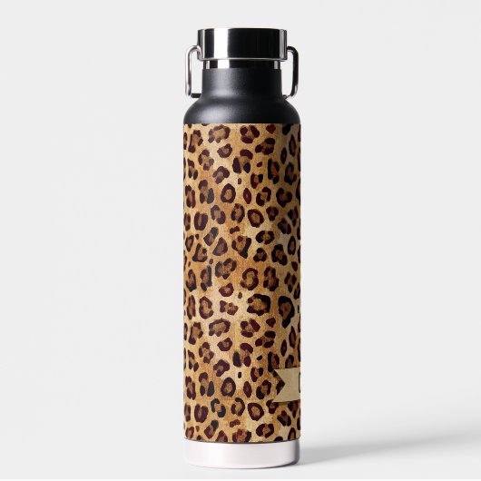 Rustikale Textilienleopard - Name Trinkflasche (Vorne)