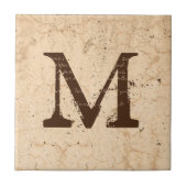 Rustikale Textur Landhausstil Beige Monogramm Fliese (Vorderseite)