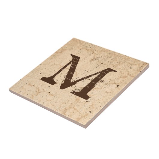 Rustikale Textur Landhausstil Beige Monogramm Fliese (Seite)