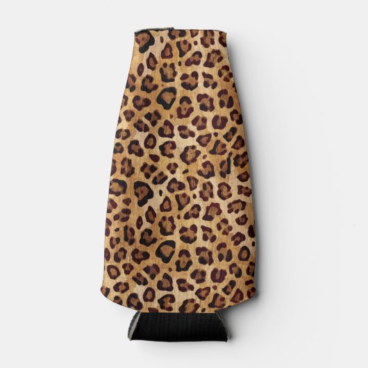 Rustikale Textur Leopard Print Flaschenkühler (Vorderseite)