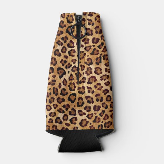Rustikale Textur Leopard Print Flaschenkühler (Rückseite)