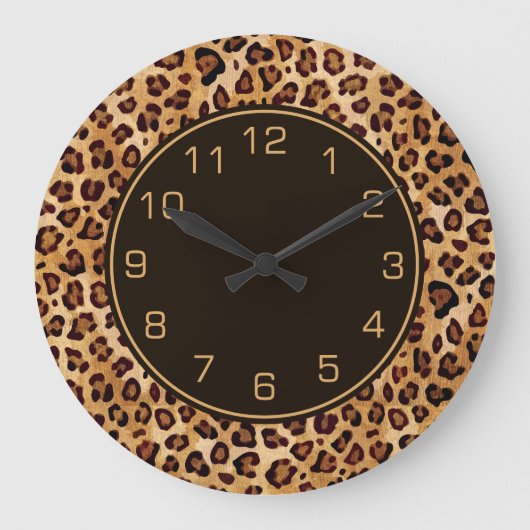 Rustikale Textur Leopard Print Große Wanduhr (Vorderseite)