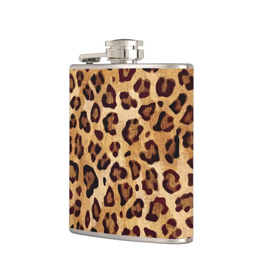 Rustikale Textur Leopardrucke Flachmann (Links)