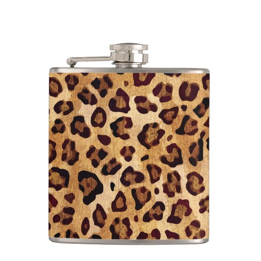 Rustikale Textur Leopardrucke Flachmann (Vorderseite)