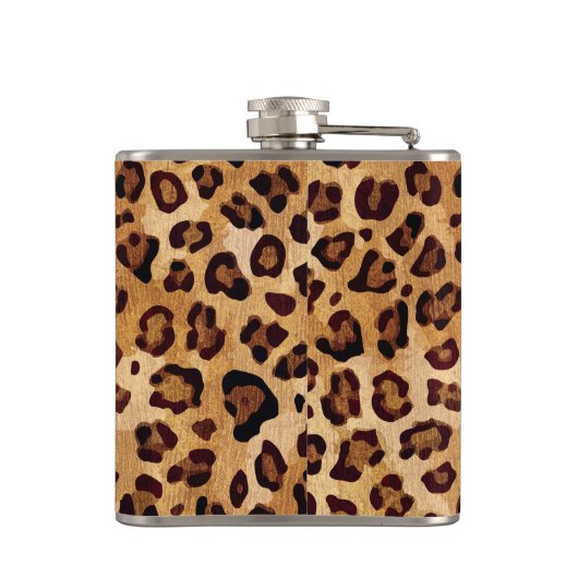 Rustikale Textur Leopardrucke Flachmann (Rückseite)