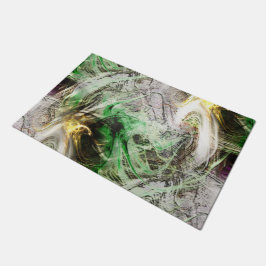 Rustikale Textur unter schwimmender grüner und gel Fußmatte