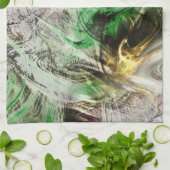 Rustikale Textur unter schwimmender grüner und gel Geschirrtuch (Gefaltet)