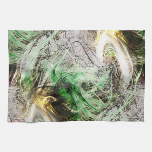 Rustikale Textur unter schwimmender grüner und gel Geschirrtuch (Horizontal)